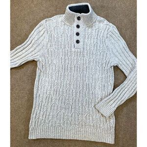 Tasso Elba Sweater Mens M Cable Chunky Henley Fisherman Long Sleeve Pullover